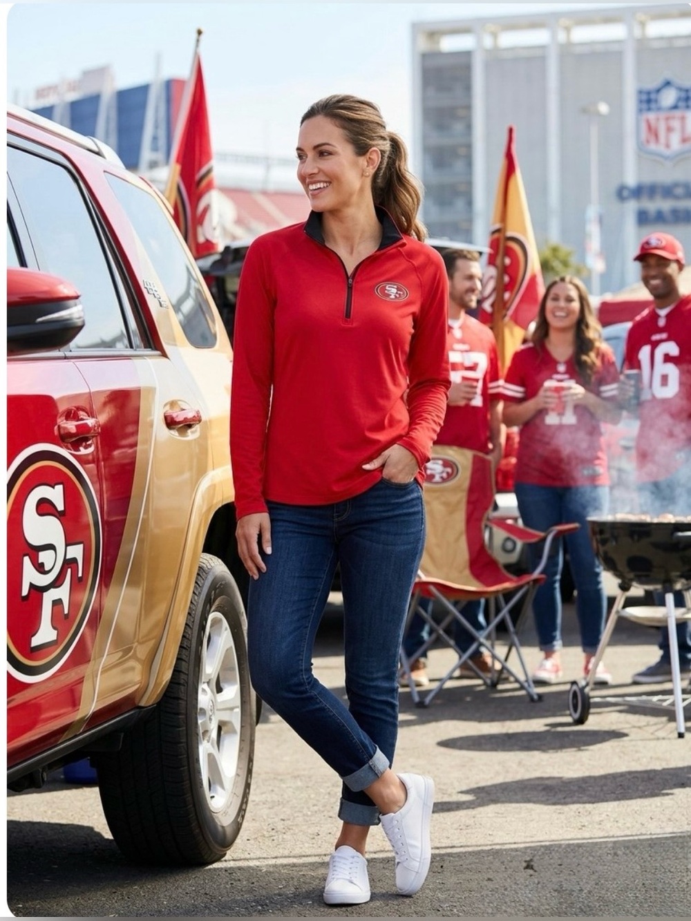 NFL Team Apparel San Francisco 49ers Women's 1/4 Zip Pullover Large Red